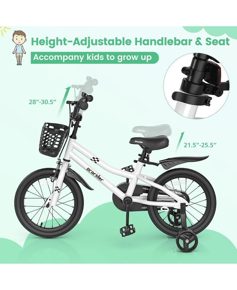 16'' Kid's Bike with Removable Training Wheels & Basket for 4-7 Years Old