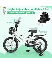 16'' Kid's Bike with Removable Training Wheels & Basket for 4-7 Years Old
