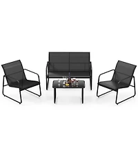4 Pieces Patio Furniture Set Outdoor Tempered Glass Coffee Table Chair Loveseat