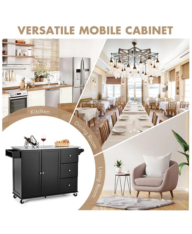 Kitchen Island 2-Door Storage Cabinet Stainless Steel Top