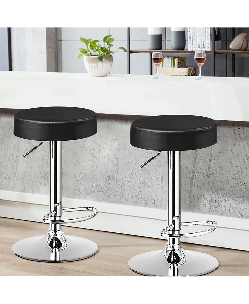 1 Pc Round Bar Stool Adjustable Swivel Pub Chair U Leather