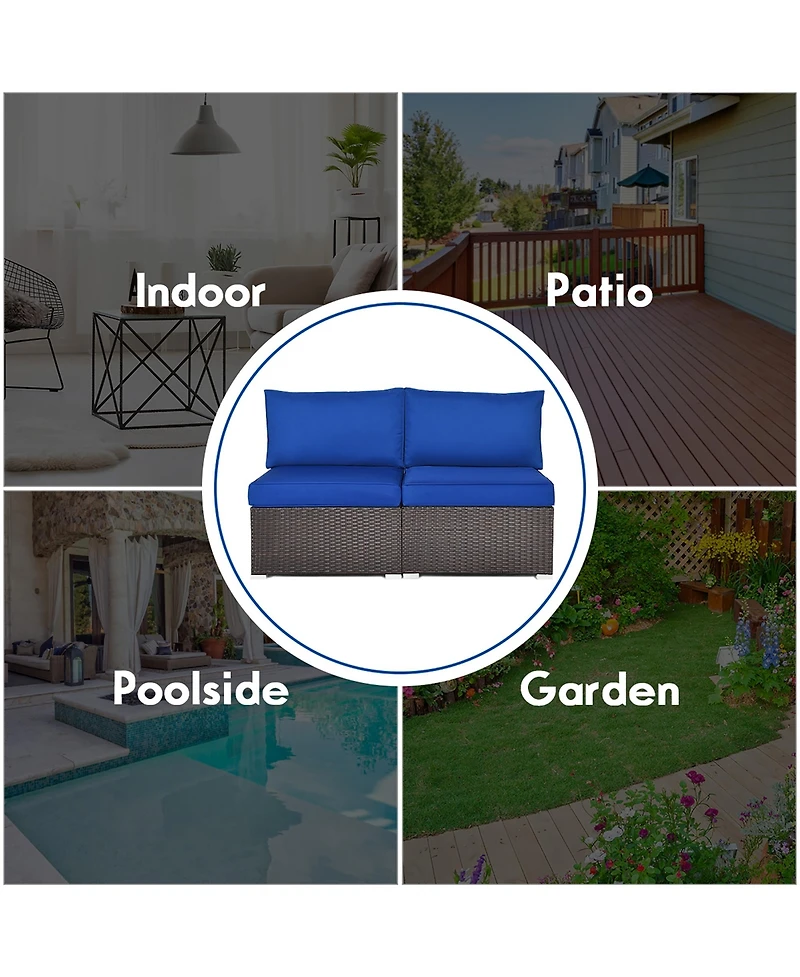 2PCS Patio Rattan Armless Sofa Sectional Furniture