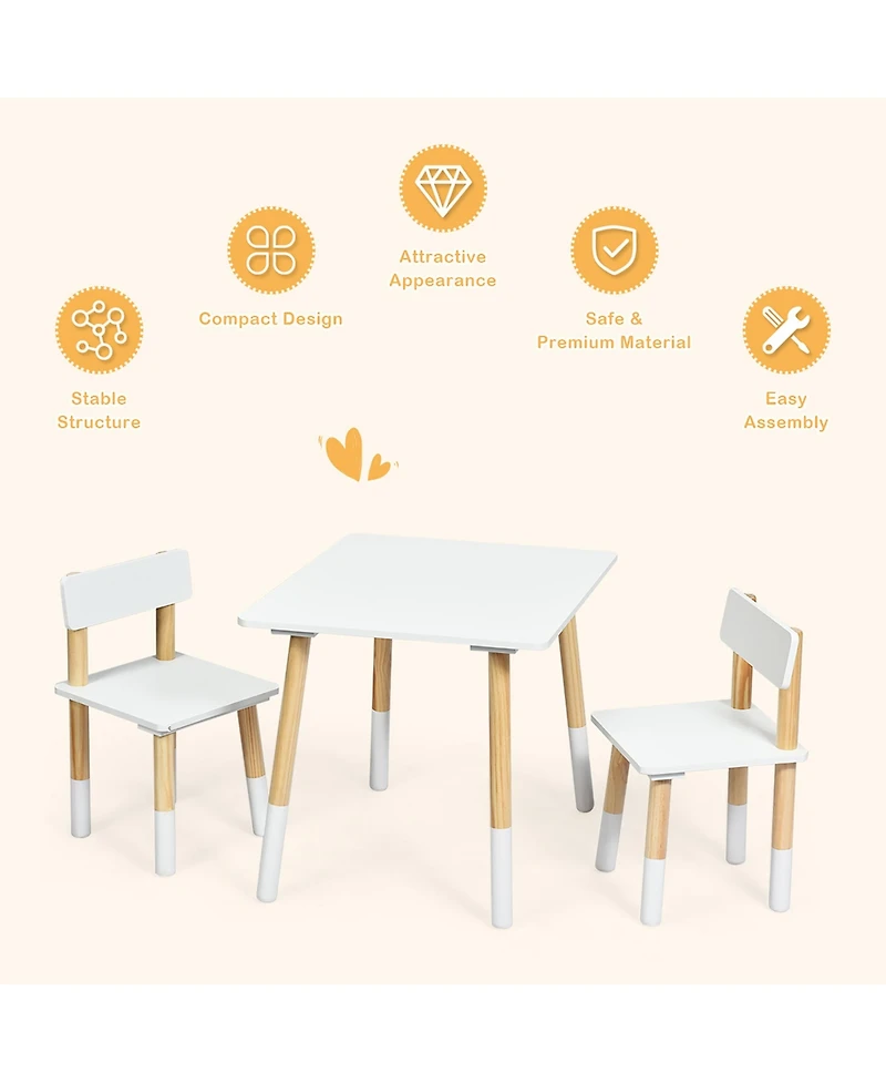 Kids Wooden Table & 2 Chairs Set Children Activity Table Set