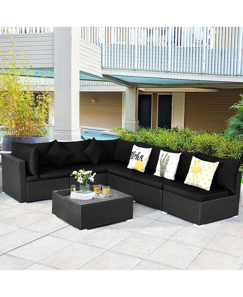Gymax 7PCS Rattan Patio Conversation Set Sectional Furniture Set w/ Cushion