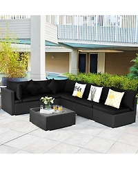 Gymax 7PCS Rattan Patio Conversation Set Sectional Furniture Set w/ Cushion