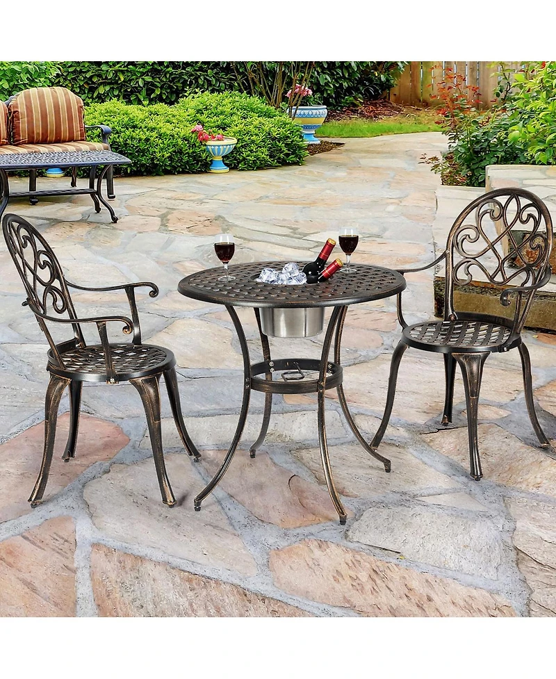 3pcs Outdoor Set Cast Aluminum Patio Bistro Attached Removable Ice Bucket