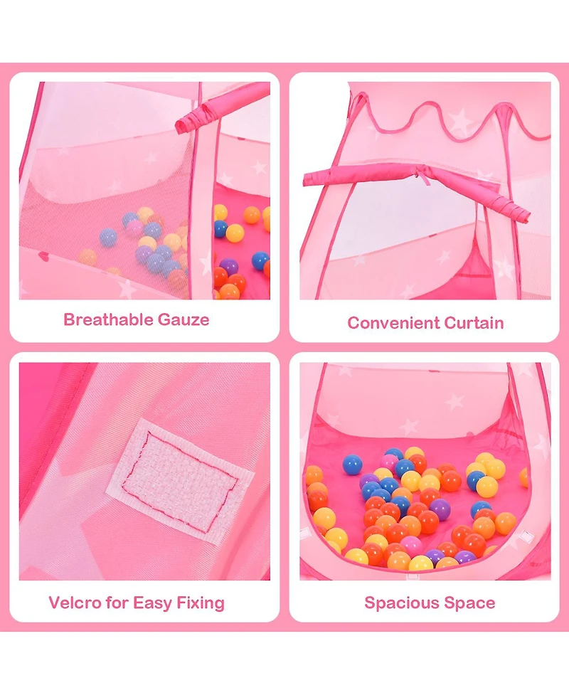 Costway Kid Outdoor Indoor Princess Play Tent Playhouse Ball Tent Toddler Toys w/ 100 Balls