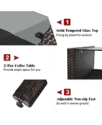 Costway 4PCS Patio Rattan Furniture Set Loveseat Sofa Coffee Table Garden