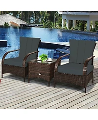 3 Pcs Patio Rattan Furniture Set Coffee Table & 2 Rattan Chair