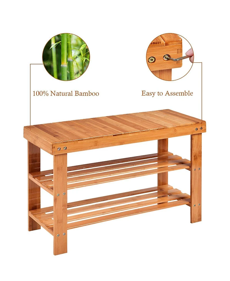 3 Tier Bamboo Shoe Rack Bench Storage Shelf Organizer Entryway Home