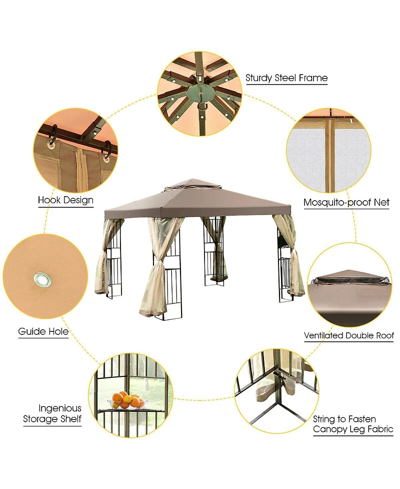 Outdoor 10'x10' Gazebo Canopy Shelter Awning Tent Patio Screw-free structure Garden