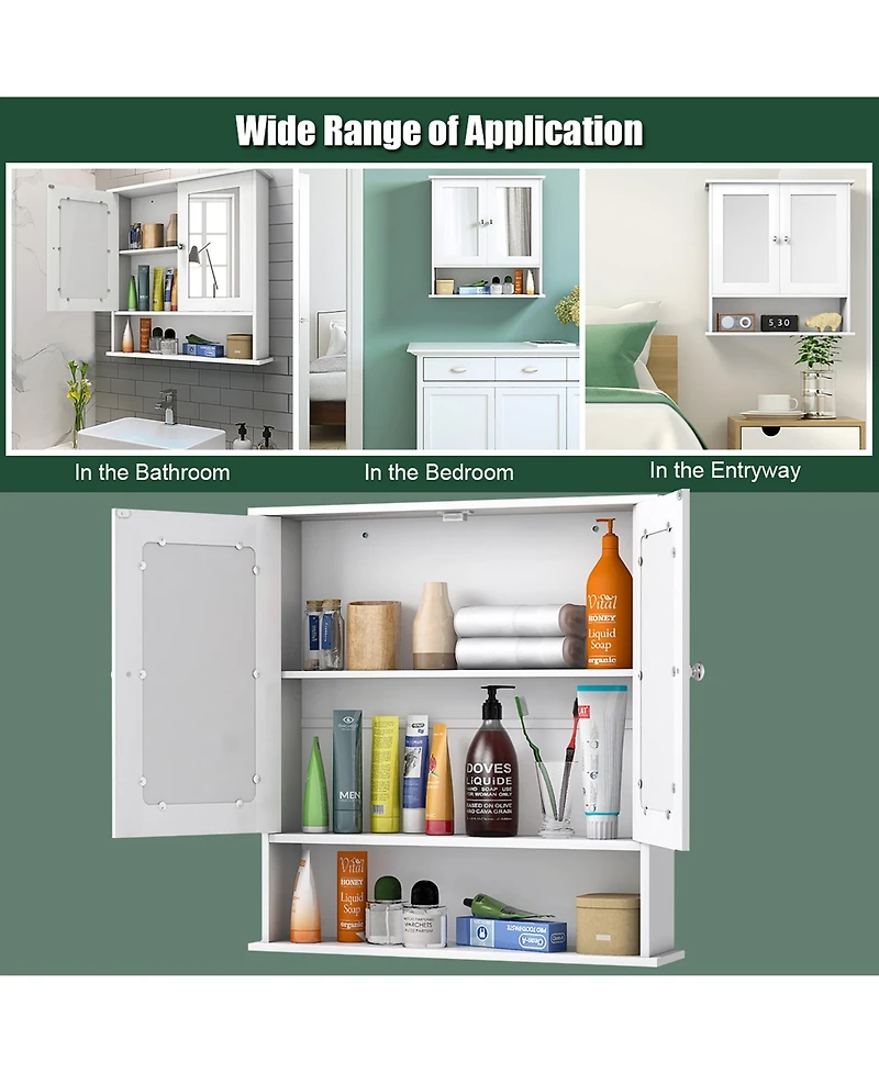 New Bathroom Wall Cabinet Double Mirror Door Cupboard Storage Medicine Cabinet Shelf