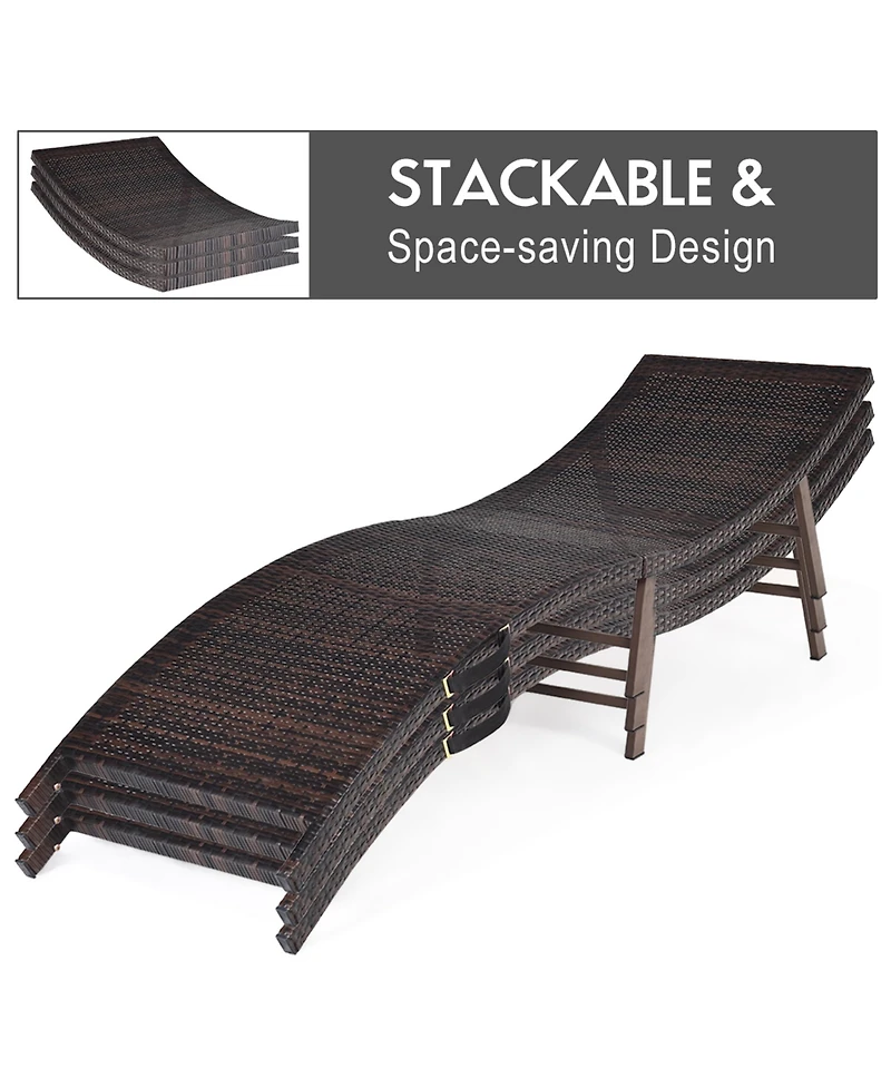 Costway 2PCS Patio Rattan Folding Lounge Chair Stackable Double Sided Cushion