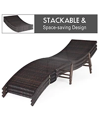 Costway 2PCS Patio Rattan Folding Lounge Chair Stackable Double Sided Cushion