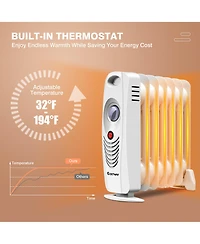 700 W Portable Mini Electric Oil Filled Radiator Heater 7-Fin Thermostat Home