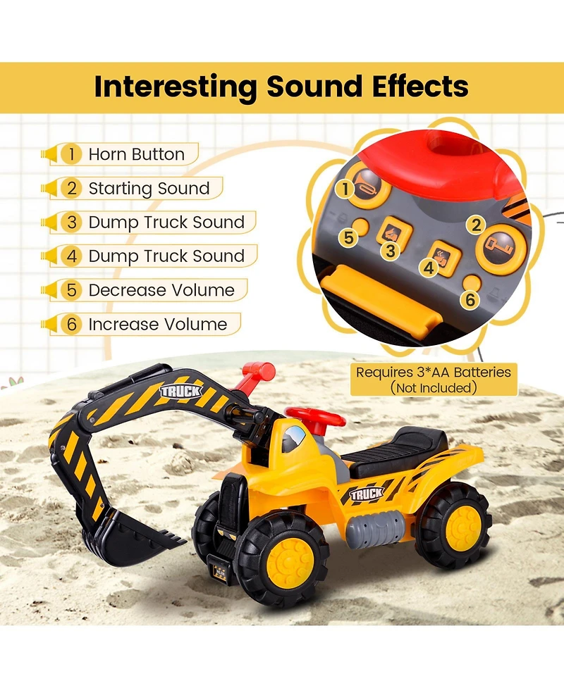Kids Toddler Ride On Excavator Digger Truck Scooter Seat Storage
