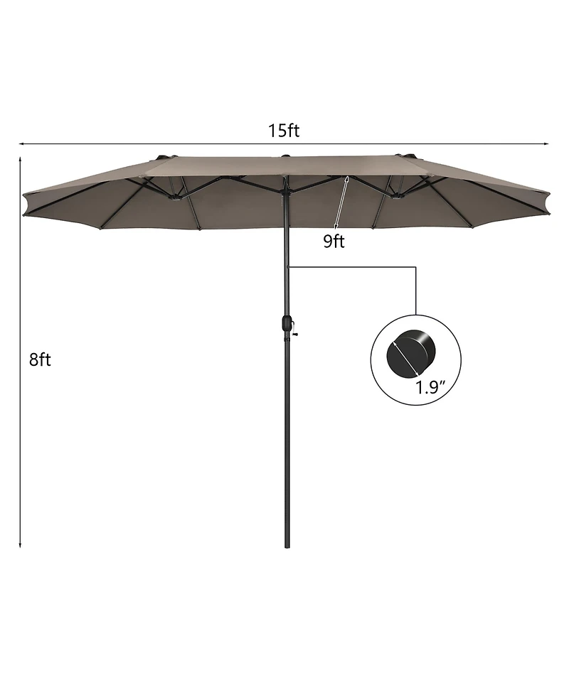 15FT Patio Double-Sided Umbrella Crank Outdoor Garden Market Sun Shade