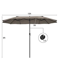 15FT Patio Double-Sided Umbrella Crank Outdoor Garden Market Sun Shade