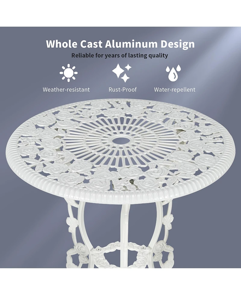 3PCS Cast Aluminum Patio Bistro Furniture Set Rose Design Outdoor