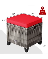 2PCS Patio Rattan Cushioned Ottoman Seat Foot Rest Table