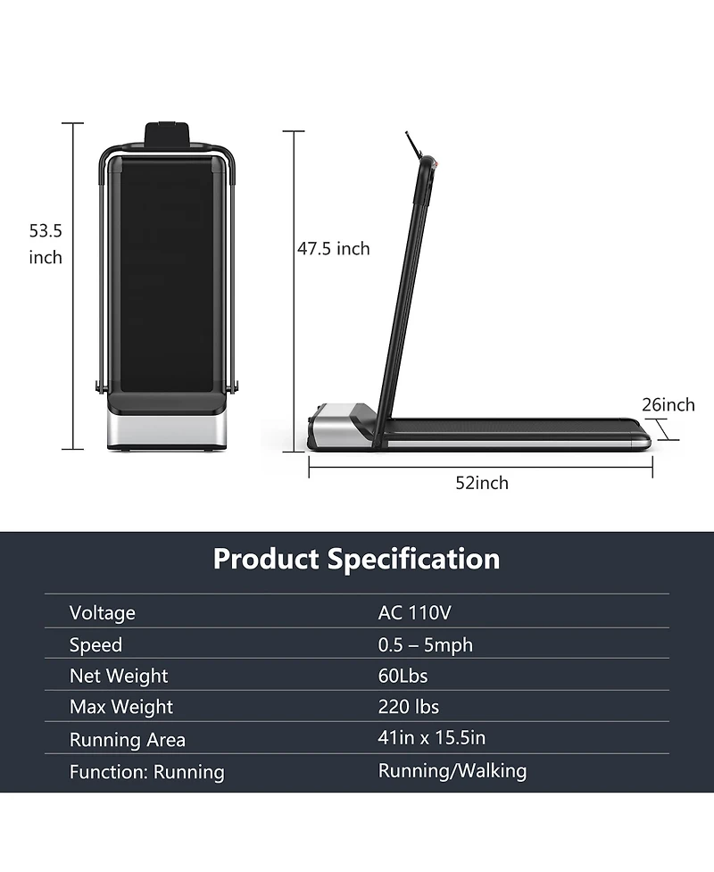 Costway Installation-Free Ultra-Thin Folding Treadmill Exercise