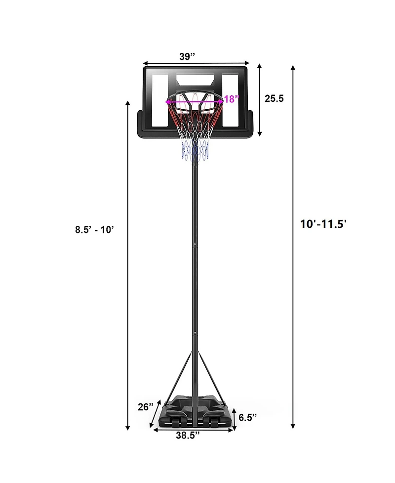 Costway Height Adjustable Portable Basketball Hoop System
