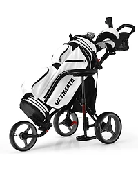 Folding 3 Wheels Golf Push Cart W/Seat Scoreboard Adjustable Handle