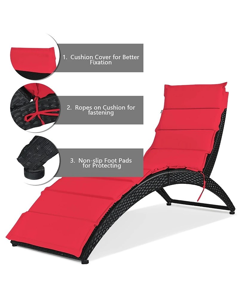 Costway Folding Patio Rattan Lounge Chair Chaise Cushioned Portable Garden Lawn