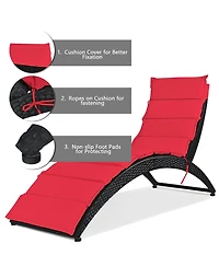 Costway Folding Patio Rattan Lounge Chair Chaise Cushioned Portable Garden Lawn