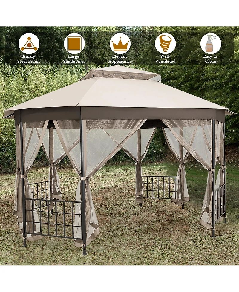 Costway 10'x12' Patio Gazebo Canopy Shelter Double Top Netting Sidewalls