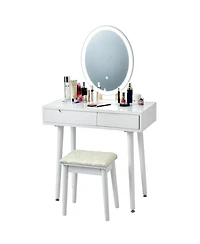 Costway Vanity Makeup Table Touch Screen Dressing Table Stool Set