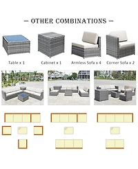Gymax 8PCS Patio Rattan Sofa Sectional Conversation Furniture Set w/ White Cushion