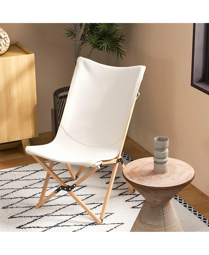 Bamboo Butterfly Folding Chair Set of 2 with Storage Pocket 330 Lbs Capacity