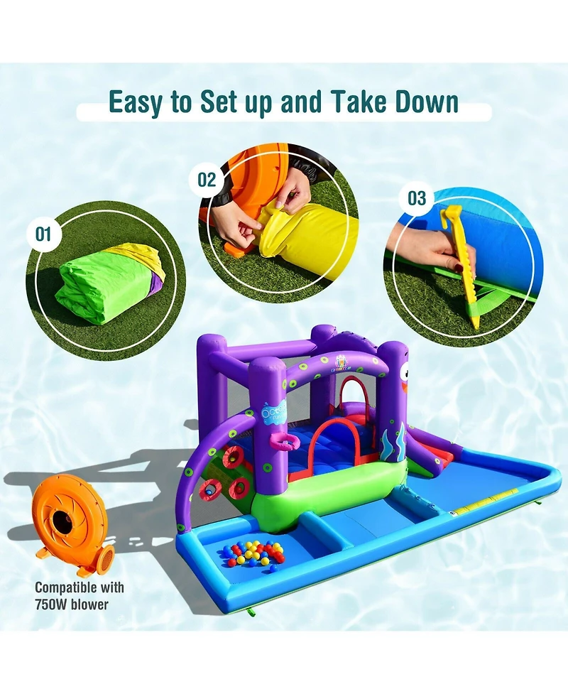 Inflatable Water Slide Park with Splash Pool and 750W Blower