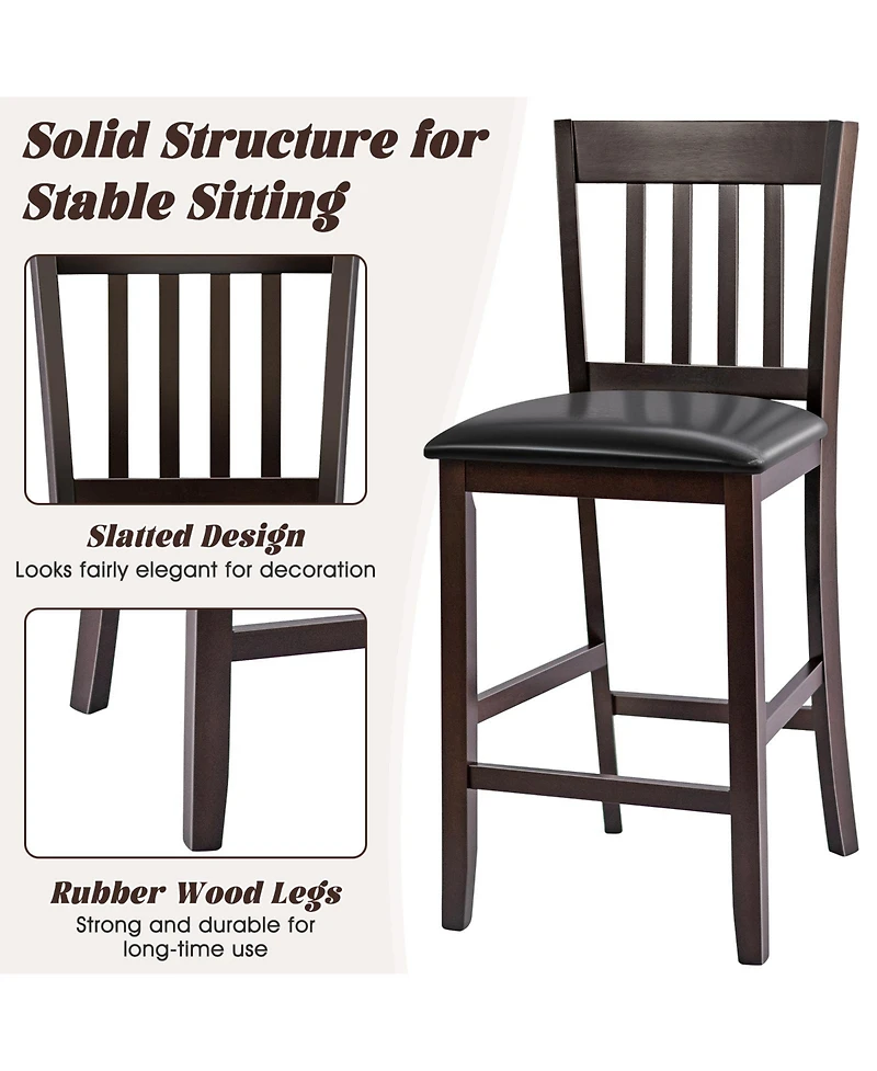 Sugift 25 Inches Set of 2 Bar Stools with Rubber Wood Legs