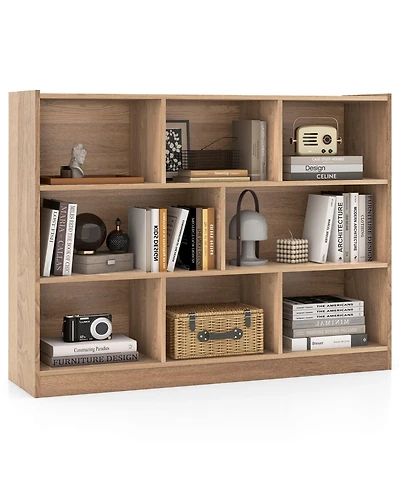 8 Cube 3-Tier Open Wooden Bookshelf Toy Storage Organizer with Anti-toppling Kits