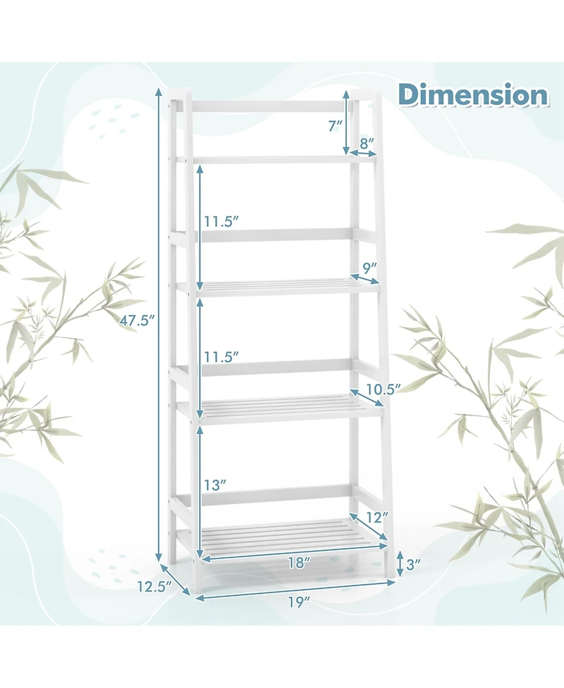 Multifunctional 4 Shelf Bamboo Bookcase Ladder Plant Flower Stand Rack Storage
