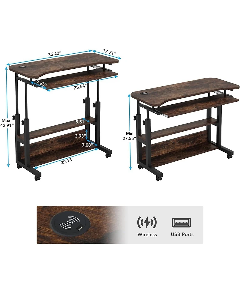 Tribesigns Portable Desk with Power Outlets, Height Adjustable Side Table Sofa Couch Bedside Laptop Computer Cart Usb Charging Ports, Mobile Smal