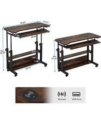 Tribesigns Portable Desk with Power Outlets, Height Adjustable Side Table Sofa Couch Bedside Laptop Computer Cart Usb Charging Ports, Mobile Smal