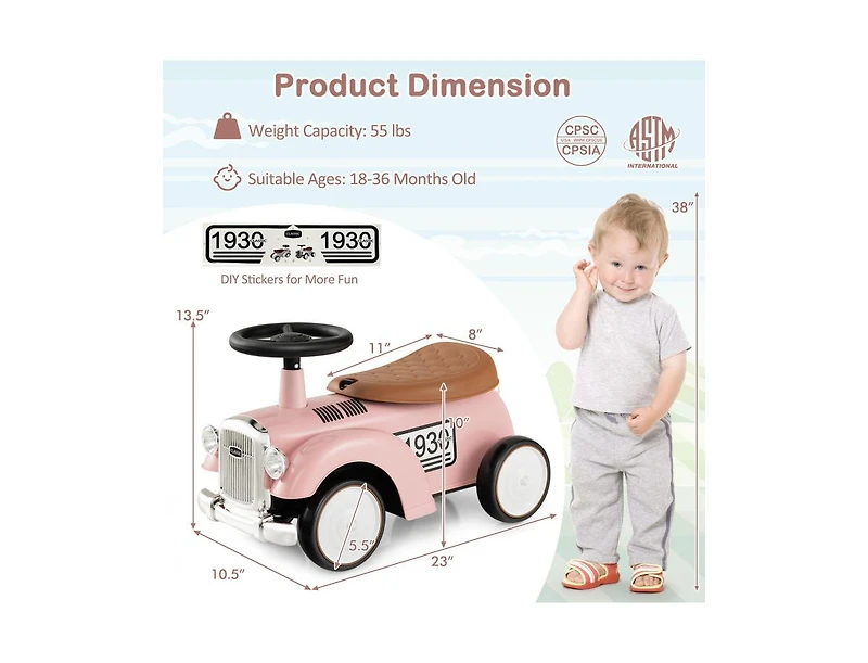 Slickblue Kids Sit to Stand Vehicle with Working Steering Wheel and Under Seat Storage
