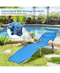 Gymax Folding Chaise Lounge Chair Bed Adjustable Outdoor Patio Beach Camping Recliner Blue