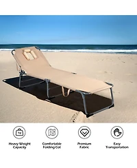 Gymax Folding Chaise Lounge Chair Bed Adjustable Outdoor Patio Beach Camping Recliner Beige