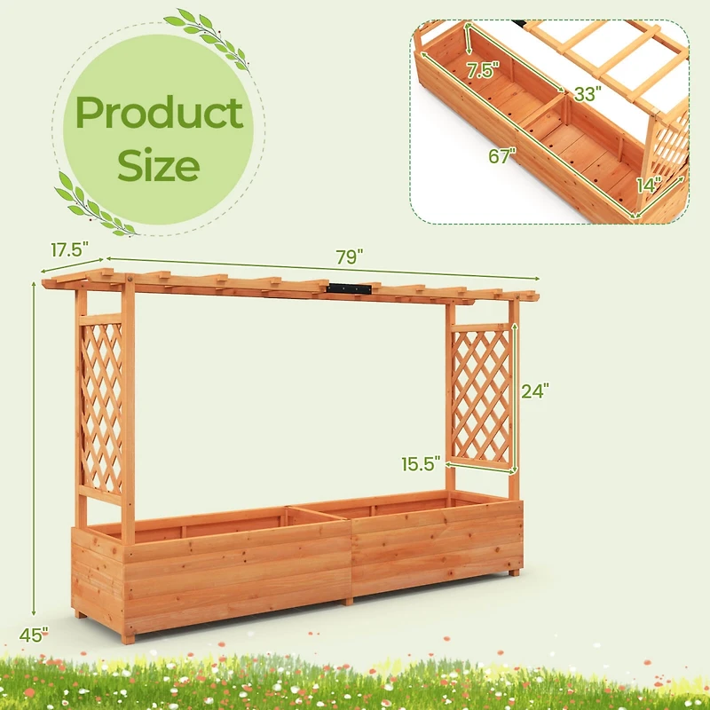1 Pcs Raised Garden Bed with Trellis Hanging Roof Planter Box Drainage Holes for Patio