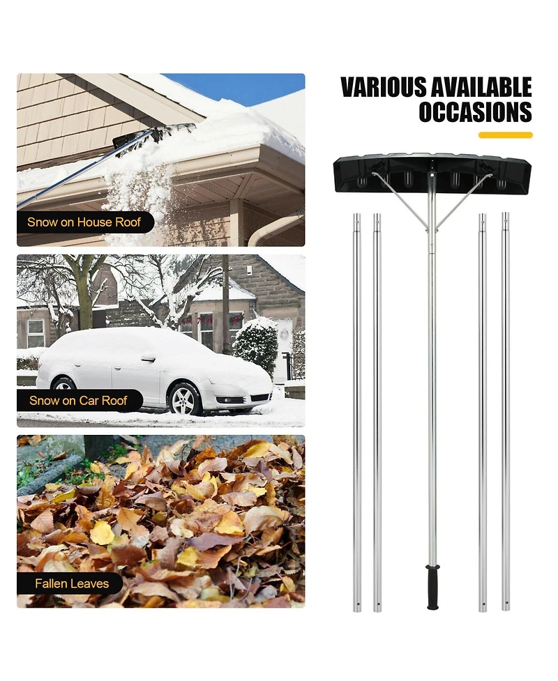 20 Feet Extendable Aluminum Snow Roof Rake with Anti-slip Handle