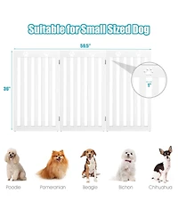 Sugift 36 Inch Folding Wooden Freestanding Pet Gate Dog Gate with 360° Flexible Hinge