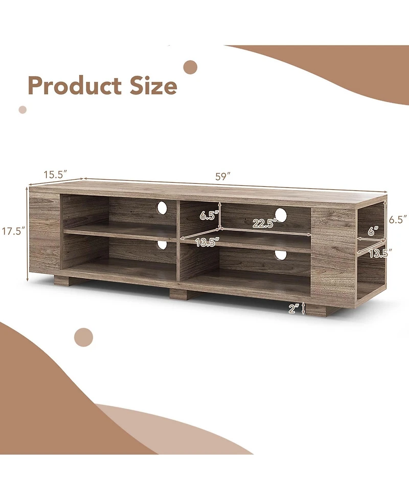 59" Wood Tv Stand Console Storage Entertainment Media Center with Shelf