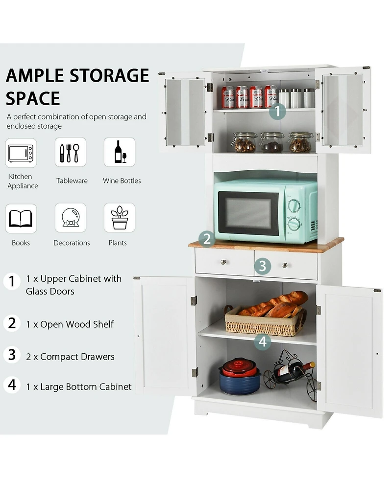 Sugift Kitchen Pantry Cabinet with Wood Top and Hutch