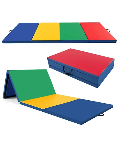 10' x 4' 2" 4-Panel Folding Exercise Mat with Carrying Handles for Gym Yoga