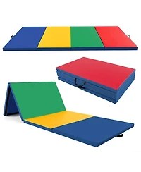 10' x 4' 2" 4-Panel Folding Exercise Mat with Carrying Handles for Gym Yoga