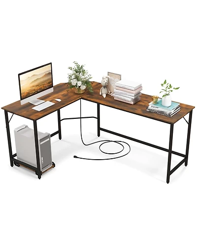 Costway L-shaped Gaming Desk Computer Desk with Cpu Stand Power Outlets